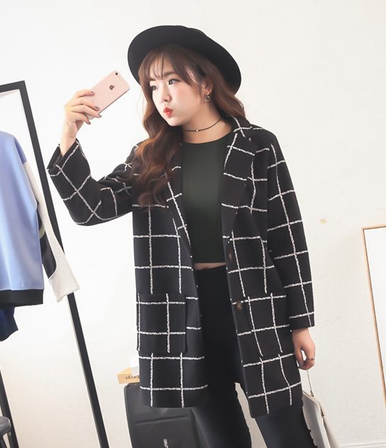 PreOrderคนอ้วน - เสื้อกันหนาวแฟชั่น ไซส์ใหญ่ ผ้าวูลขนสัตว์ ลายสก๊อต สี : ครีม / ดำ / น้ำเงิน