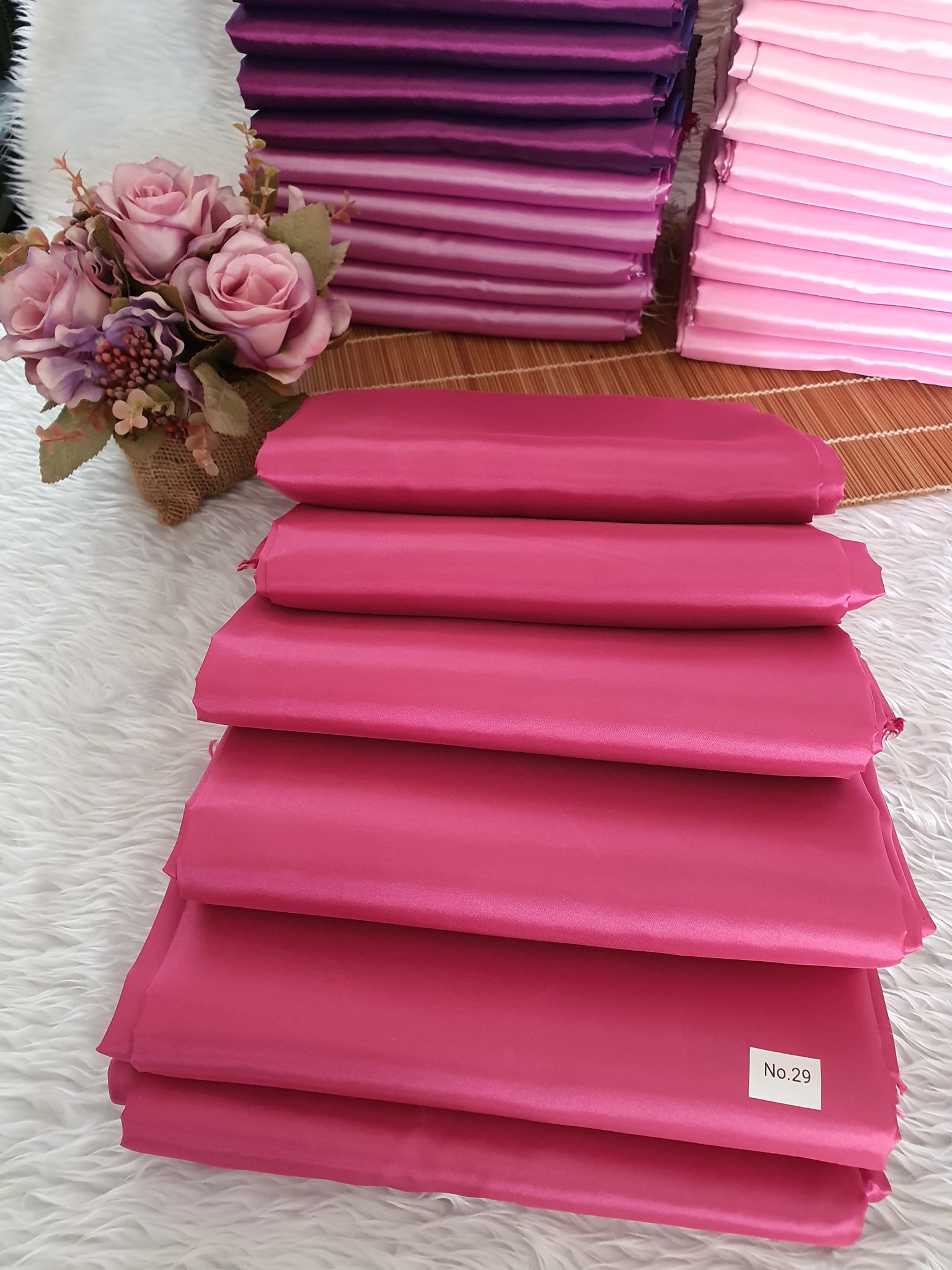 ผ้าไหมสังเคราะห์ทอเครื่องสีพื้น Plain Synthetic Silk