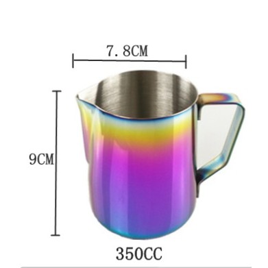 ถ้วยตีฟองนมสแตนเลสขนาด 350 ML Rainbow ลายสีรุ้ง รหัส 1231
