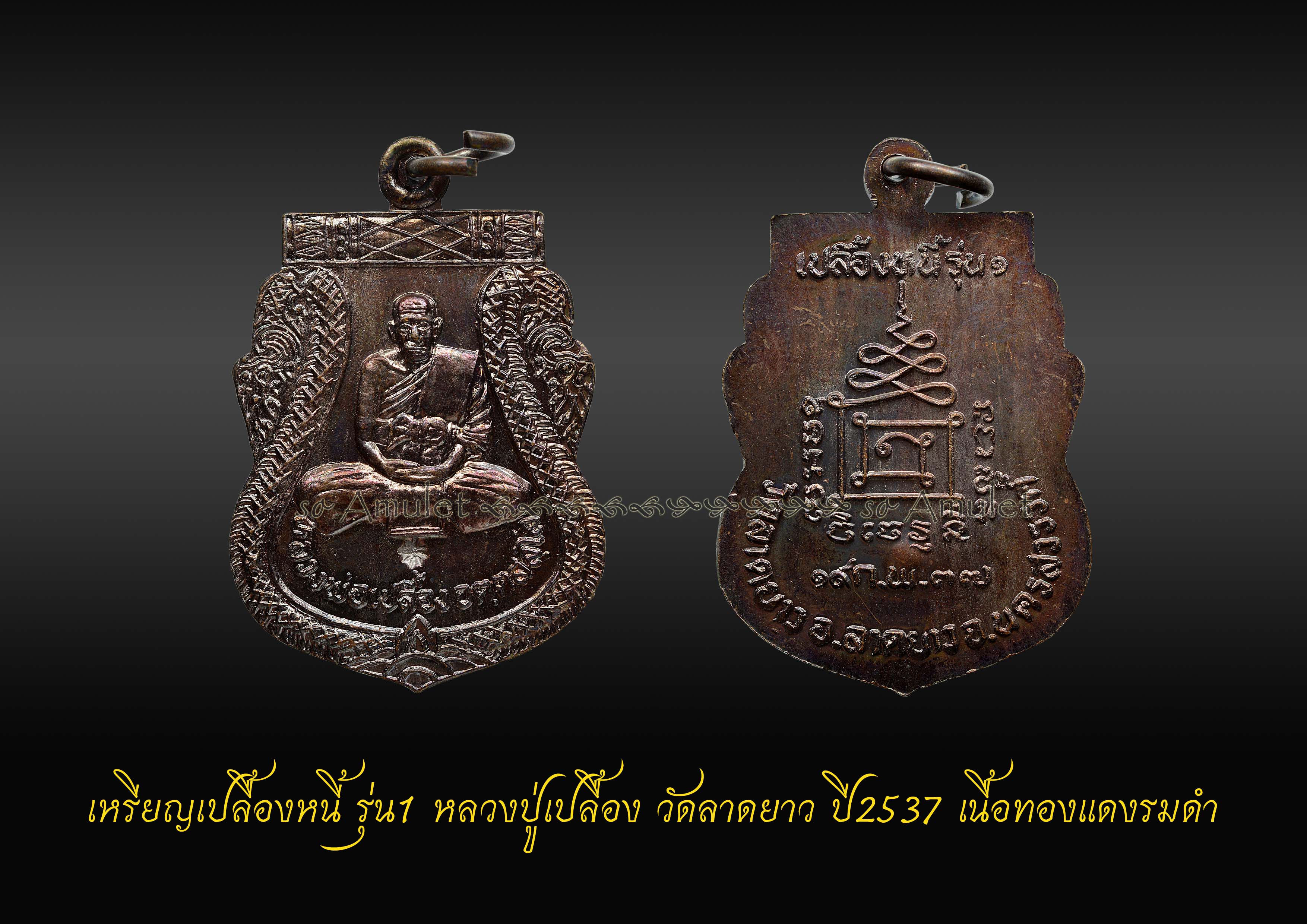 เหรียญเปลื้องหนี้ รุ่น1 หลวงปู่เปลื้อง วัดลาดยาว ปี2537 เนื้อทองแดงรมดำ