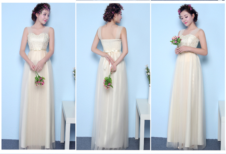 ชุดราตรียาวออกงานสีครีม คลุมไหล่สายเดี่ยวตัวเสื้อผ้าลูกไม้ถัก