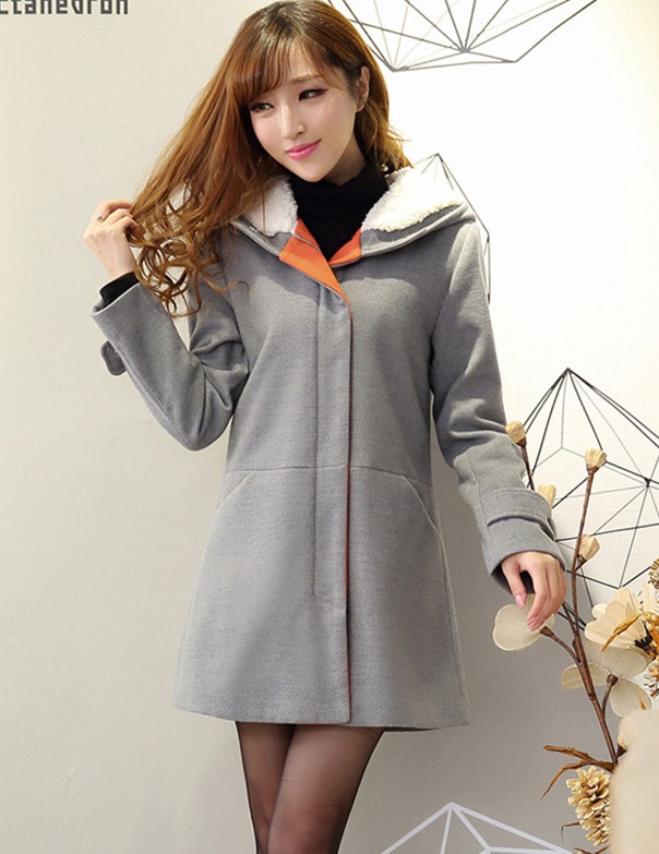 PreOrderเสื้อผ้าคนอ้วน - เสื้อโค้ทกันหนาวไซส์ใหญ่ มีHood ผ้าวูลขนสัตว์ (ใส่ได้ด้านเดียว) สี : เทา / ส้ม