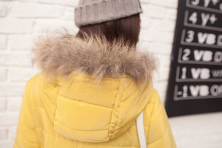 PreOrderคนอ้วน - เสื้อกันหนาวแฟชั่น ผ้าฝ้ายโพลิเอสเตอร์บุนวม ไม่หนามาก มีHood ขนเฟอร์ สีเหลือง