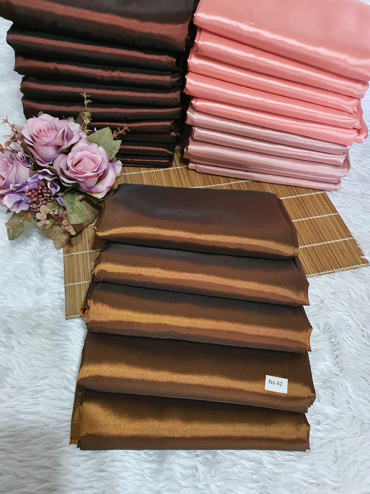 ผ้าไหมสังเคราะห์ทอเครื่องสีพื้น Plain Synthetic Silk