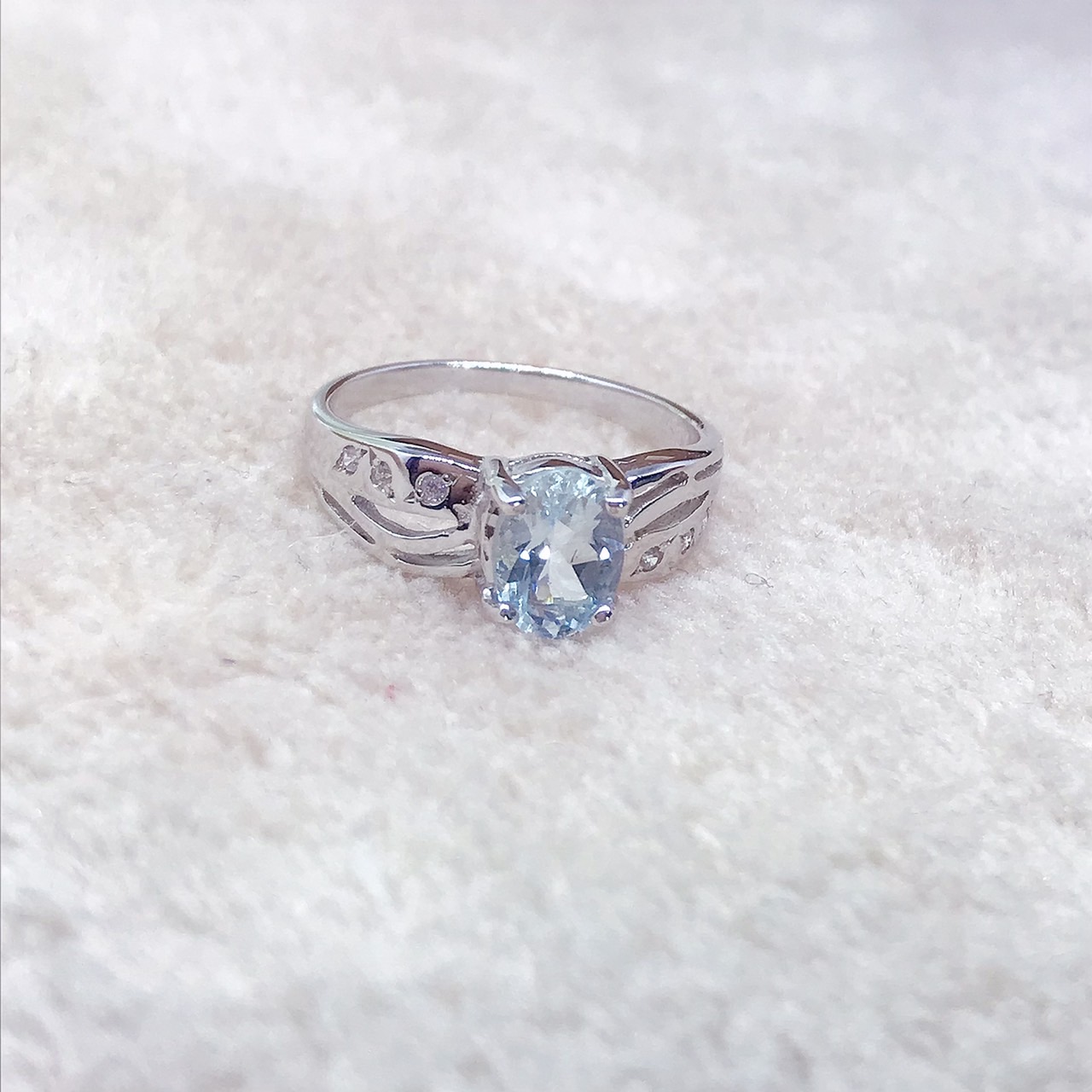 แหวนเงินแท้ พลอยอะความารีนแท้(ราศีมีน)