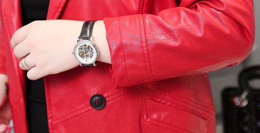 PreOrderเสื้อผ้าคนอ้วน - เสื้อโค้ท แจ็คเก็ตสูทหนัง Pu สี : แดง / ดำ