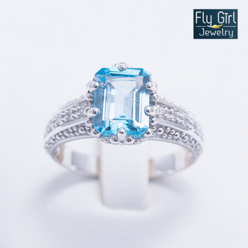 แหวนเงินแท้ พลอยบลูโทแพสแท้(ราศีธนู)