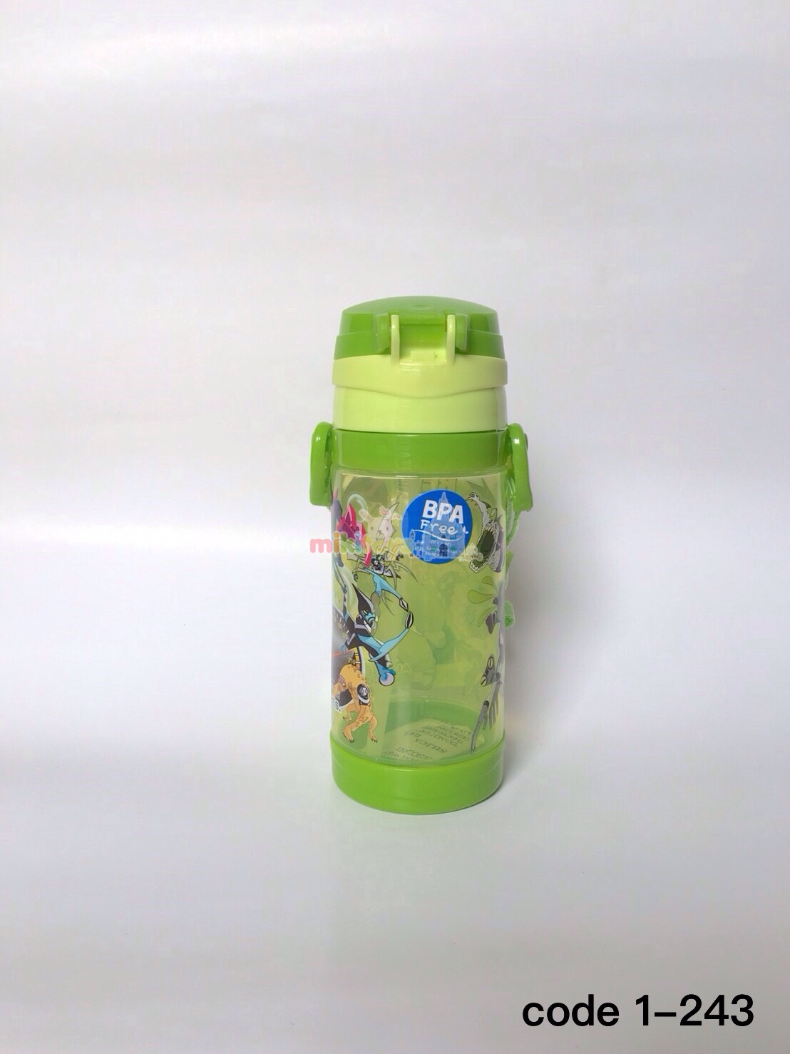 กระติกน้ำ Ben10 เบนเทน สีเขียวเท่ๆ รุ่นฝาเด้ง ปุ่มกดสามเหลี่ยม