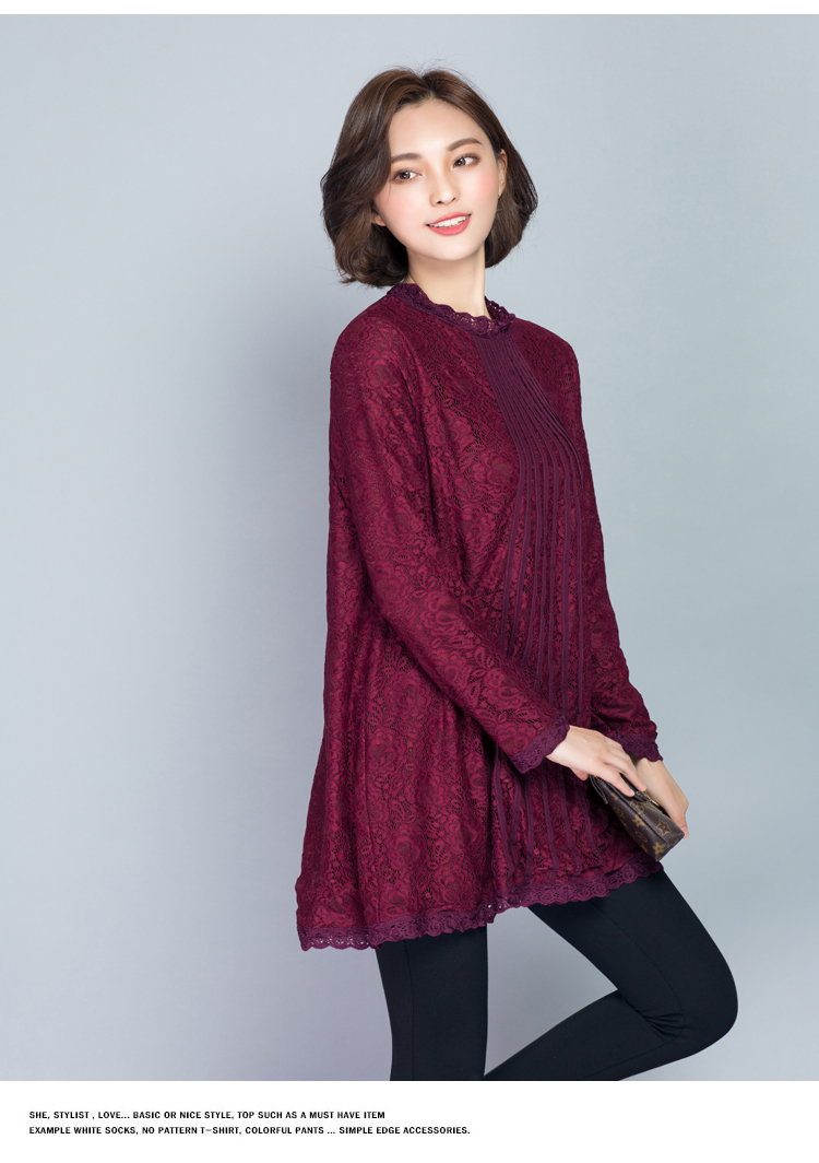 PreOrderคนอ้วน - เสื้อกันหนาวแฟชั่น ผ้าลูกไม้ ด้านในเป็นกำมะหยี่ สี : ดำ / ไวน์แดง