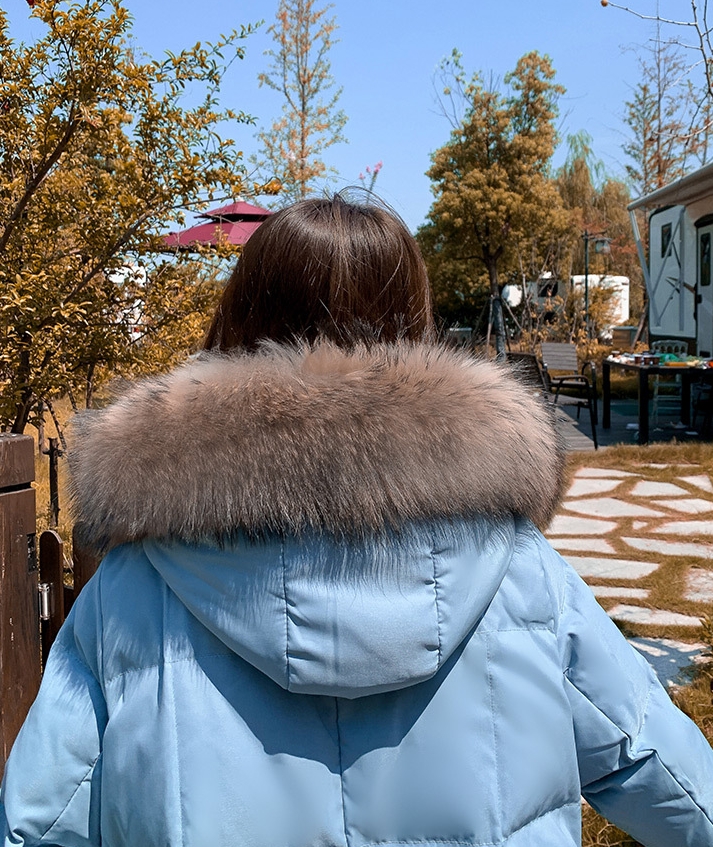 2324-0095 เสื้อกันหนาวไซส์ใหญ่ ความยาวปานกลาง เฟอร์ Hood พร้อม