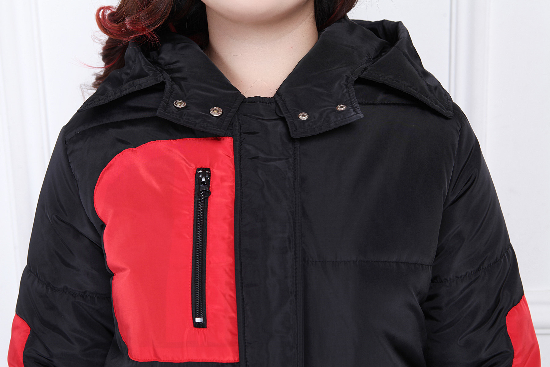 PreOrderคนอ้วน - เสื้อกันหนาว ผ้าฝ้ายโพลิเอสเตอร์ บุนวม สีดำแดง