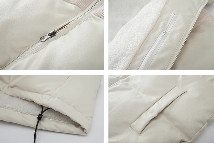 M2324-0013 เสื้อกันหนาวชายไซส์ใหญ่ บุนวม เป็นหนังPU ข้างในบุขน