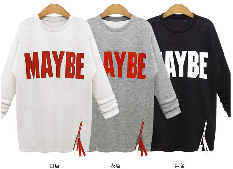 PreOrderคนอ้วน - เสื้อยืดกันหนาวไซส์ใหญ่ พิมพ์ตัวอักษรด้านหน้า สี : เทา / ขาว / ดำ