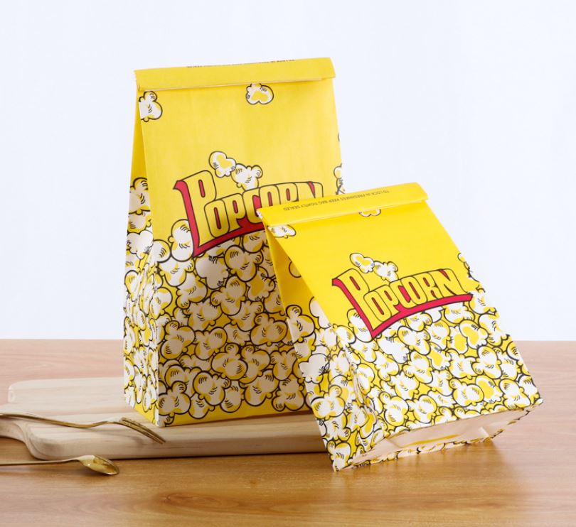 ถุงกระดาษเคลือบ กันน้ำ-น้ำมัน พิมพ์ลาย Popcorn ขนาดกลาง-ขนาดใหญ่ แบบมีลวด-ไม่มีลวด แพ็ค 50 ชิ้น