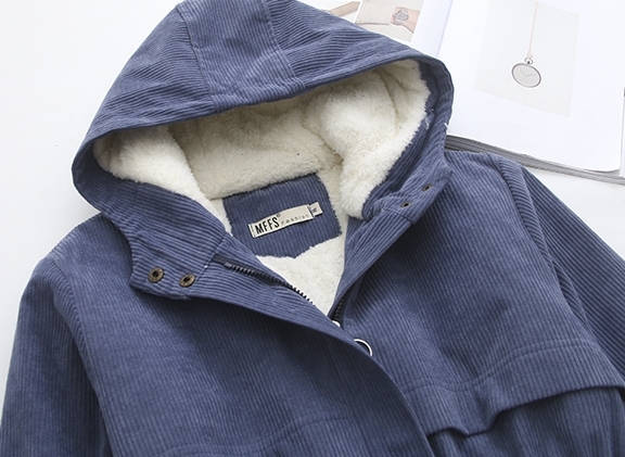 Pre190002 - PreOrder - เสื้อกันหนาว ผ้าลูกฟูก บุขนด้านใน สี น้ำเงิน / น้ำตาล / ดำ