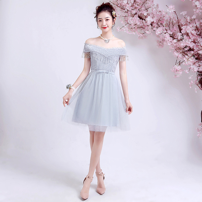 เดรสราตรีออกงานสั้น ทรงเปิดไหล่