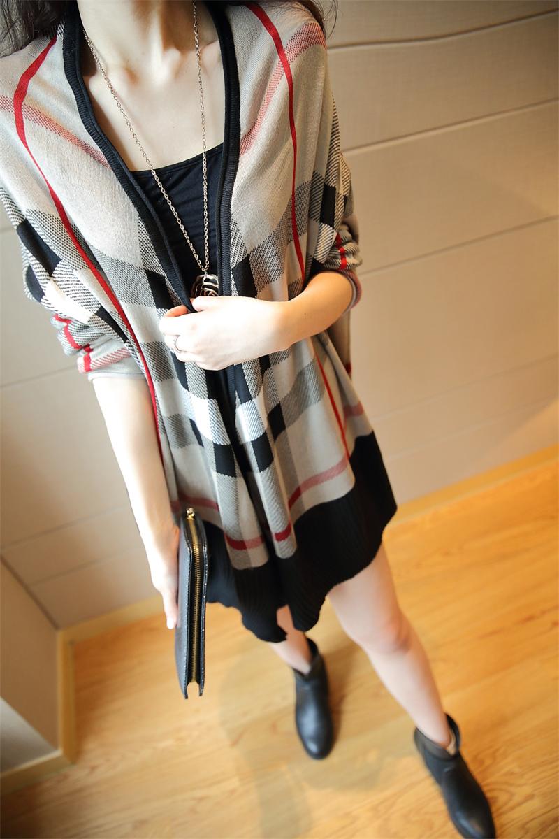 Pre Order - เสื้อคลุมกันหนาวแฟชั่นเกาหลี เวตเตอร์ถัก ลายหมากรุก