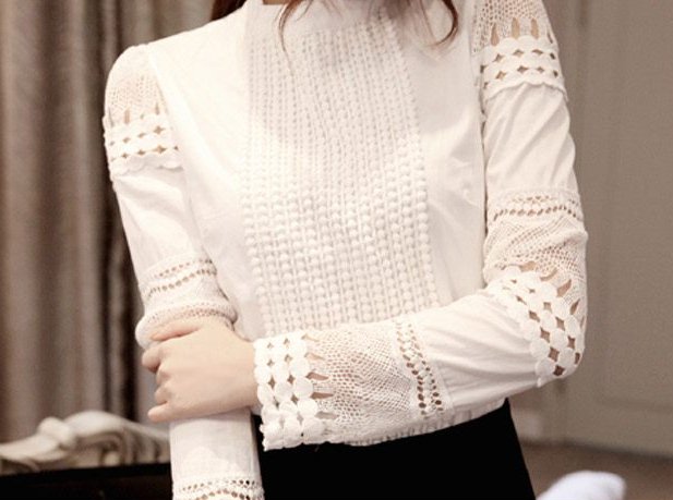 ##พร้อมส่ง##- เสื้อแฟชั่นคนอ้วน ไซส์ใหญ่ เสื้อเชิ้ต ลูกไม้ฉลุลาย คอกลม สีขาว