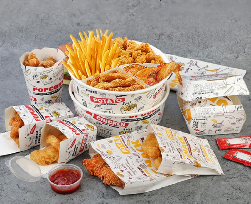 ถาดไก่ทอด-กล่องใส่เฟรนซ์ฟราย กล่อง Popcorn ใช้ใส่ของทอด-ขนม แพ็ค 50 ชิ้น