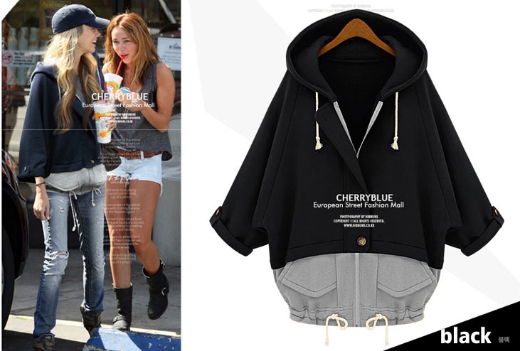 PreOrderไซส์ใหญ่ - เสื้อกันหนาวแฟชั่นไซส์ใหญ่ เหมือนเป็นผ้าสองชิ้น ติดซิปหน้า มีHood อุ่นแน่นอน สี : สีน้ำเงิน / สีดำ