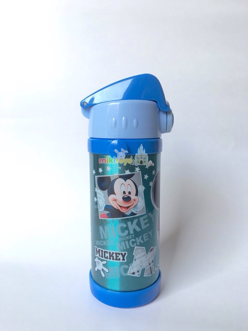 กระติกน้ำมิกกี้เมาส์ Mickey Mouse 1928 สีฟ้าขนาด350ml. รุ่นกดแล้วฝาเด้ง พร้อมตัวล็อค2ชั้น เก็บอุณหภูมิ