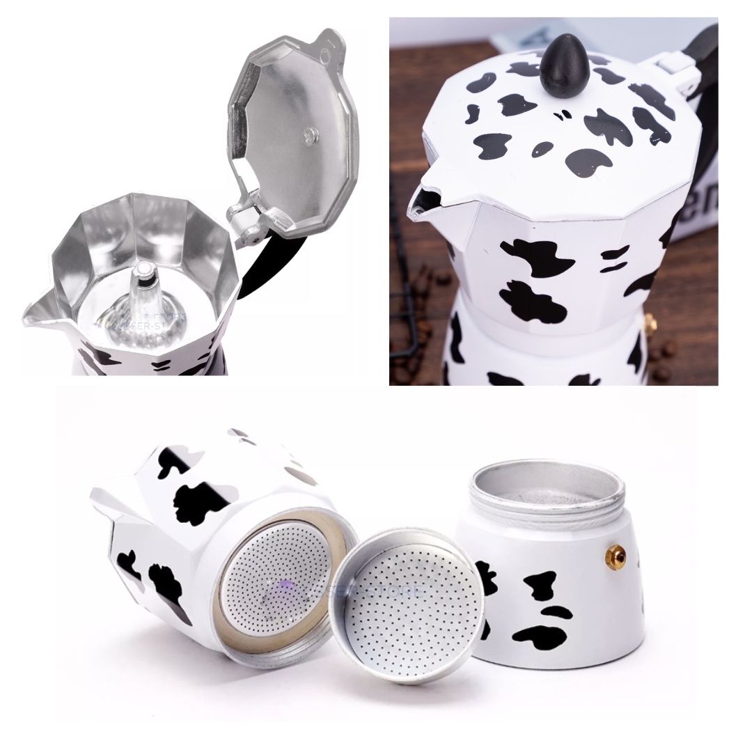 มอคค่าพอท moka pot กาต้มกาแฟ หม้อชงกาแฟ ขนาด 6 คัพ 300 ml ลายจุดดำ ลายวัว รหัส 1851