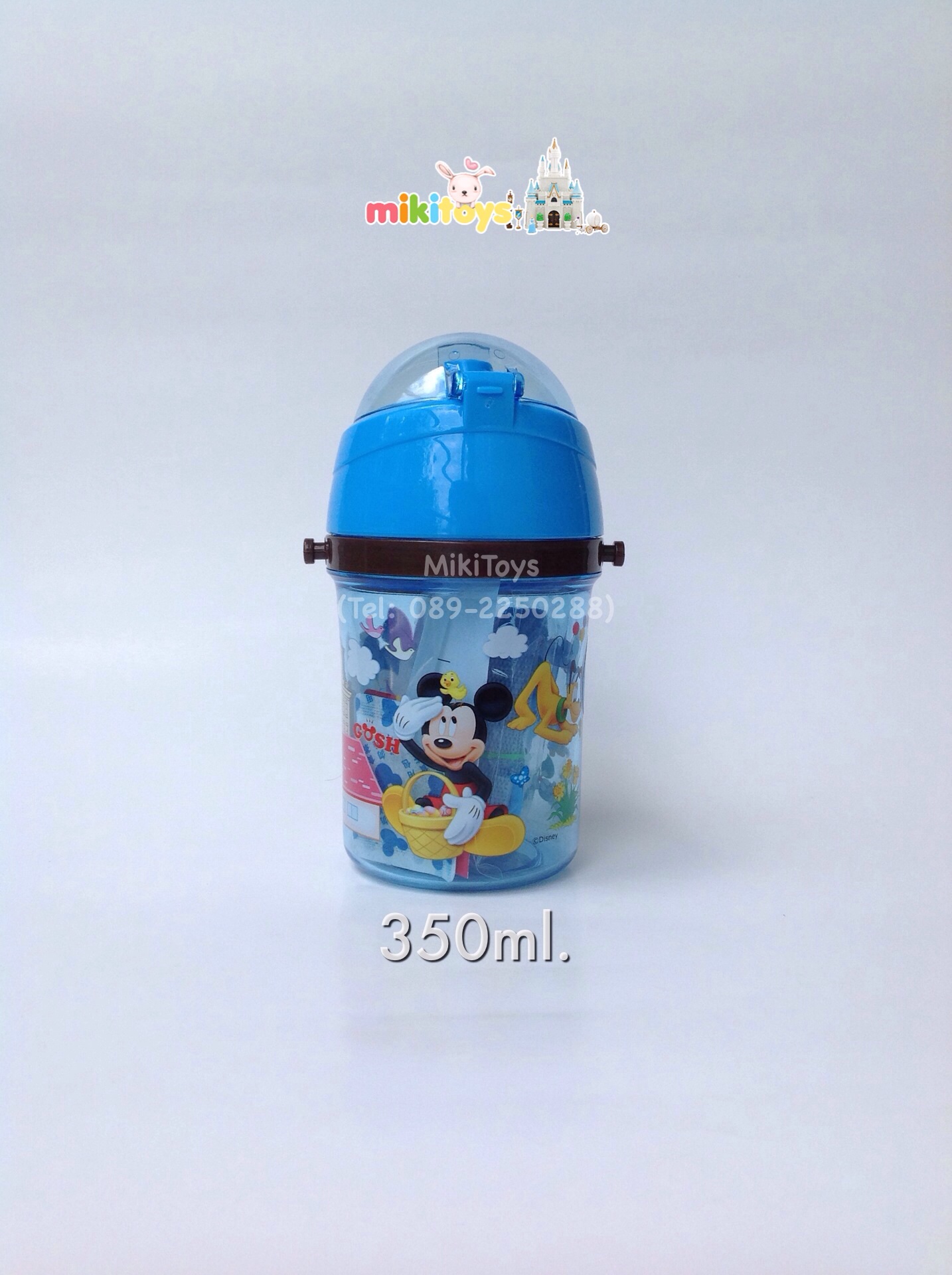 กระติกน้ำมิกกี้เมาส์ Mickey Mouse สีฟัาใส ปุ่มกดเหลือง**BPA Free ปลอดภัยค่ะ(ฟรีค่าจัดส่ง)