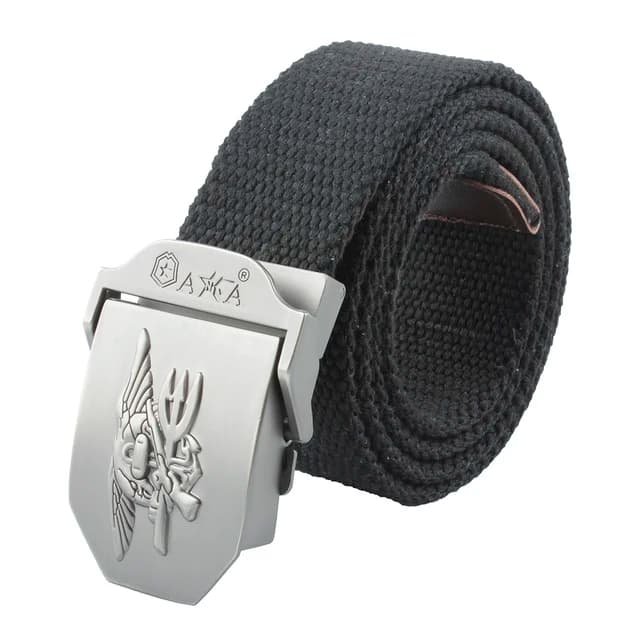 เข็มขัด หัวเงินปั้มลาย สายผ้า Canvas