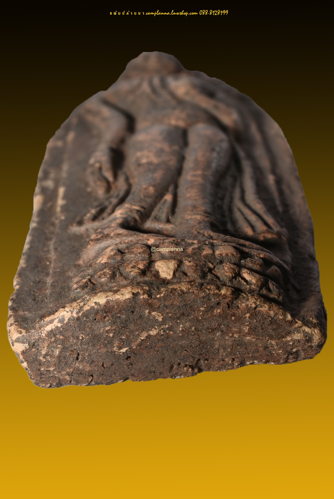 พระร่วงลีลาฐานบัว2 ชั้น เนื้อดินหลังกาบหมาก 2.5x8.5 cm สุโขทัย เก่าเก็บจากกรุ