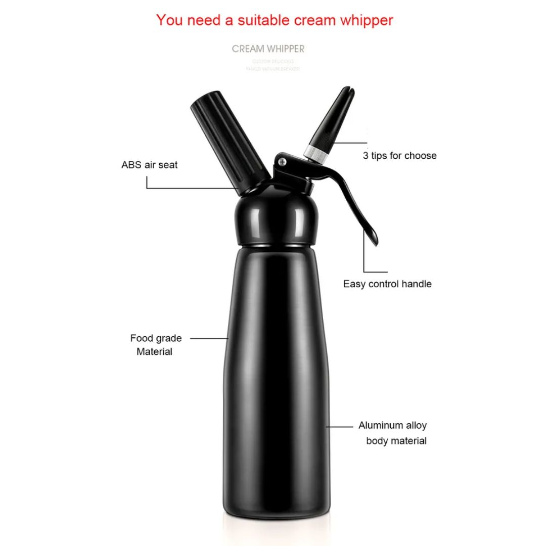 ขวดทำวิปครีม 500 ml กระบอกสีดำ หัวดำ CREAM WHIPPER รหัส 1170