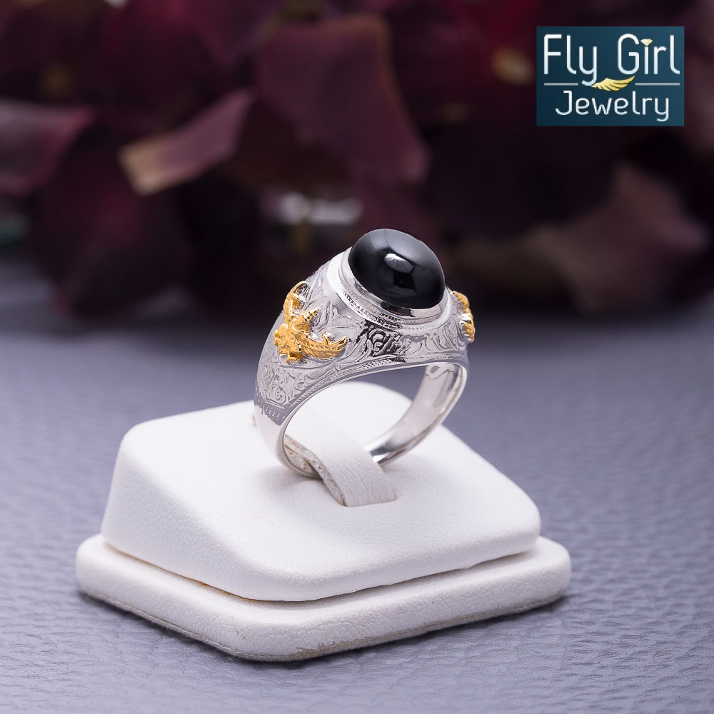 แหวนครุฑเงินแท้หัวนิลแท้ แหวนวันเสาร์ ช่วยปกป้องคุ้มครอง เสริมตำแหน่ง