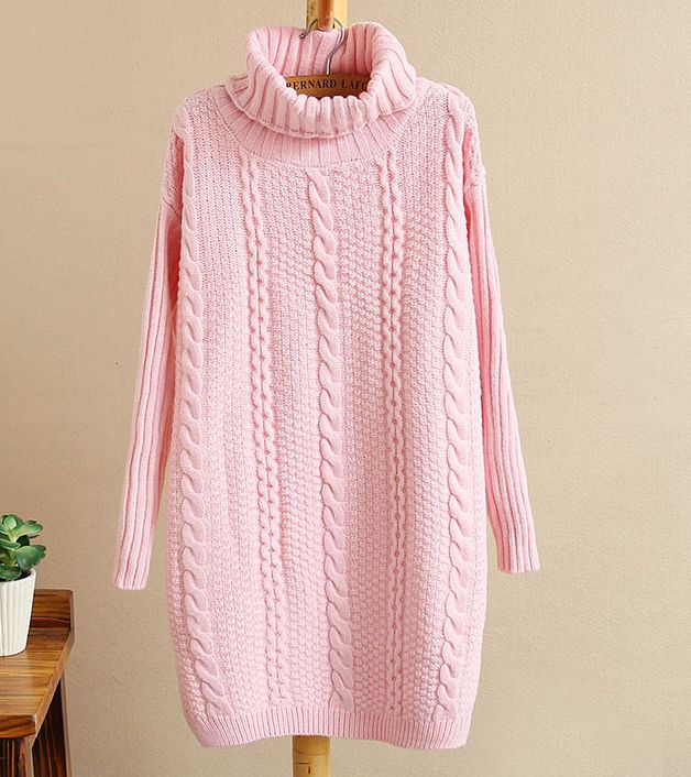 PreOrderเสื้อผ้าคนอ้วน - เสื้อไหมพรมกันหนาว ไหมพรมคอสูง สี : ครีม / ชมพู / ไวน์แดง / เขียว / ดำ