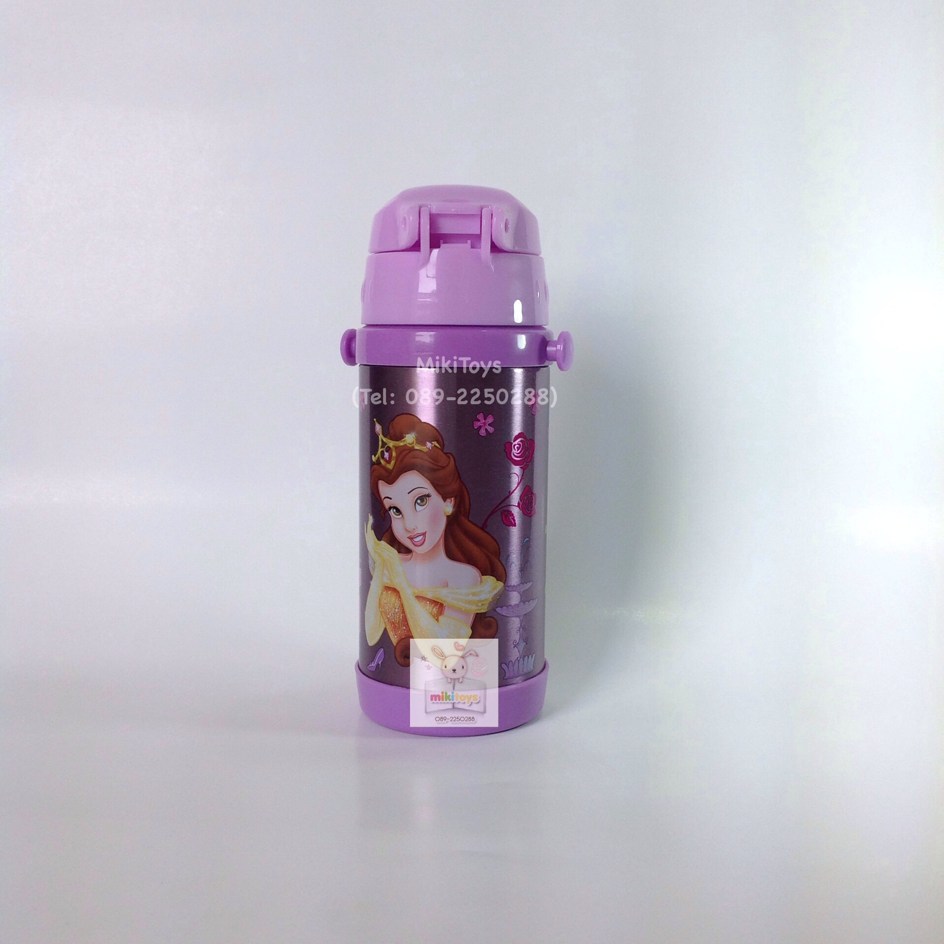 กระติกน้ำเจ้าหญิงสโนไวท์และเบลล์ Disney Princess Snow White&Belle สีม่วง 350ml. รุ่นกดแล้วฝาเด้ง เก็บอุณหภูมิ