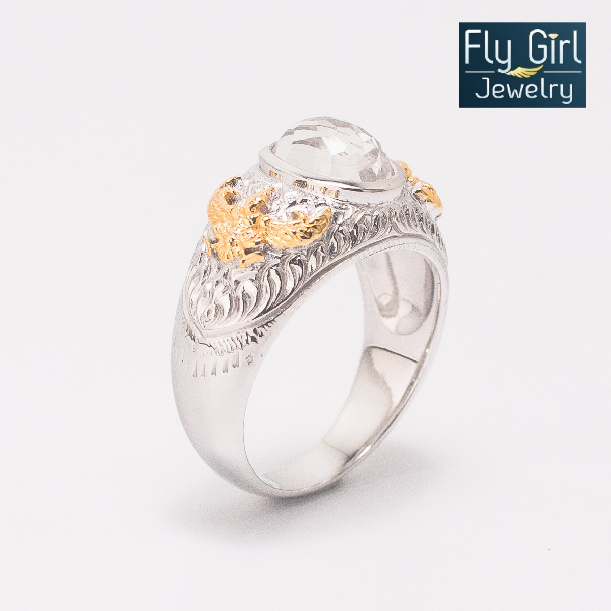 แหวนครุฑชายหญิง เงินแท้พลอยไวท์ควอตซ์แท้(ราศีเมษ) UNISEX