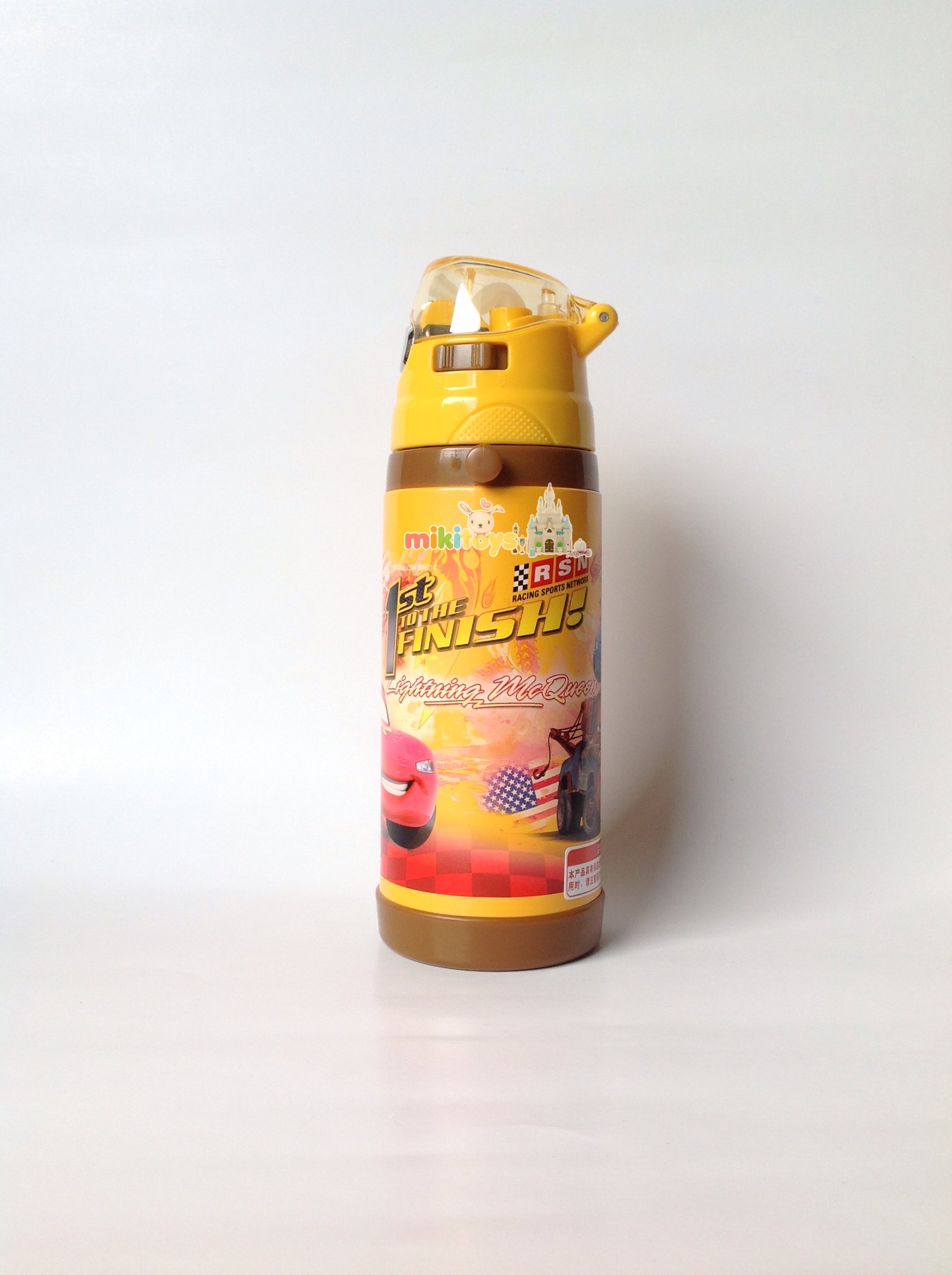 กระติกน้ำเก็บความเย็น รถแข่ง คาร์ Disney Cars McQueen (1st to finish)สีเหลือง รุ่นตัวล็อค2ชั้น