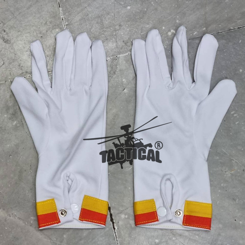 ถุงมือจราจรสีขาว (แถบเหลือง-ส้ม) กระดุม เต็มนิ้ว