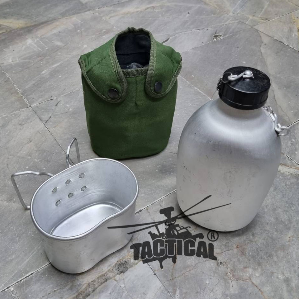 กระติกน้ำทหารอลูมิเนียม ทรงกลม พร้อมปลอก