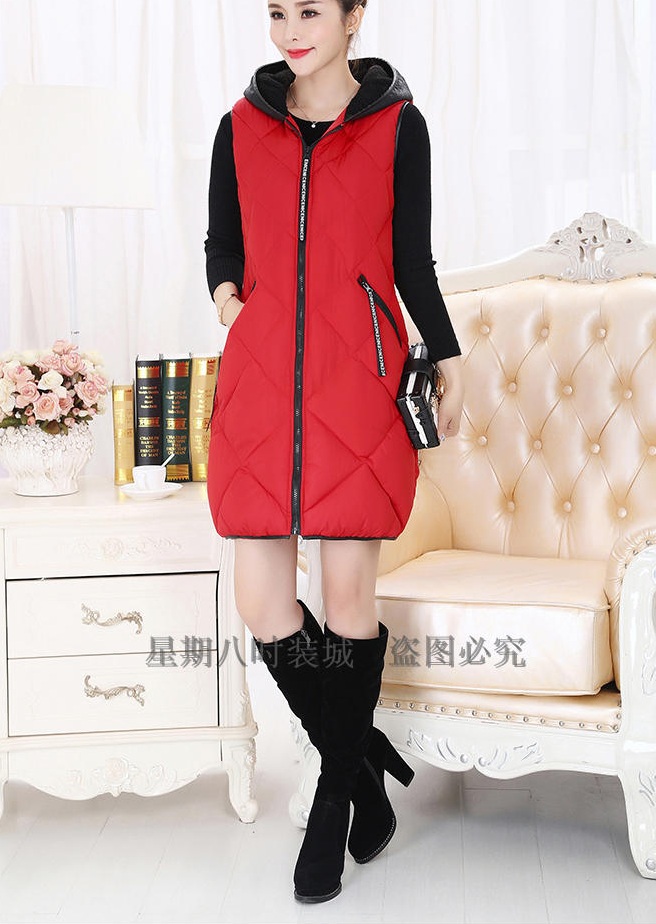 PreOrderคนอ้วน - เสื้อกั๊กแฟชั่น ผ้าร่มบุนวมยาว มี Hood สี : ดำ / แดง / ส้ม / น้ำตาล / เทา