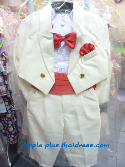 SK01 ชุดสูทเด็กผู้ชายโบว์หูกระต่าย สีขาว