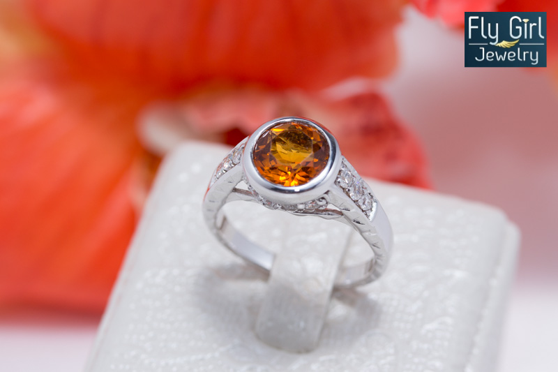 แหวนเงินแท้ พลอยซิทรีนแท้(ราศีพิจิก)