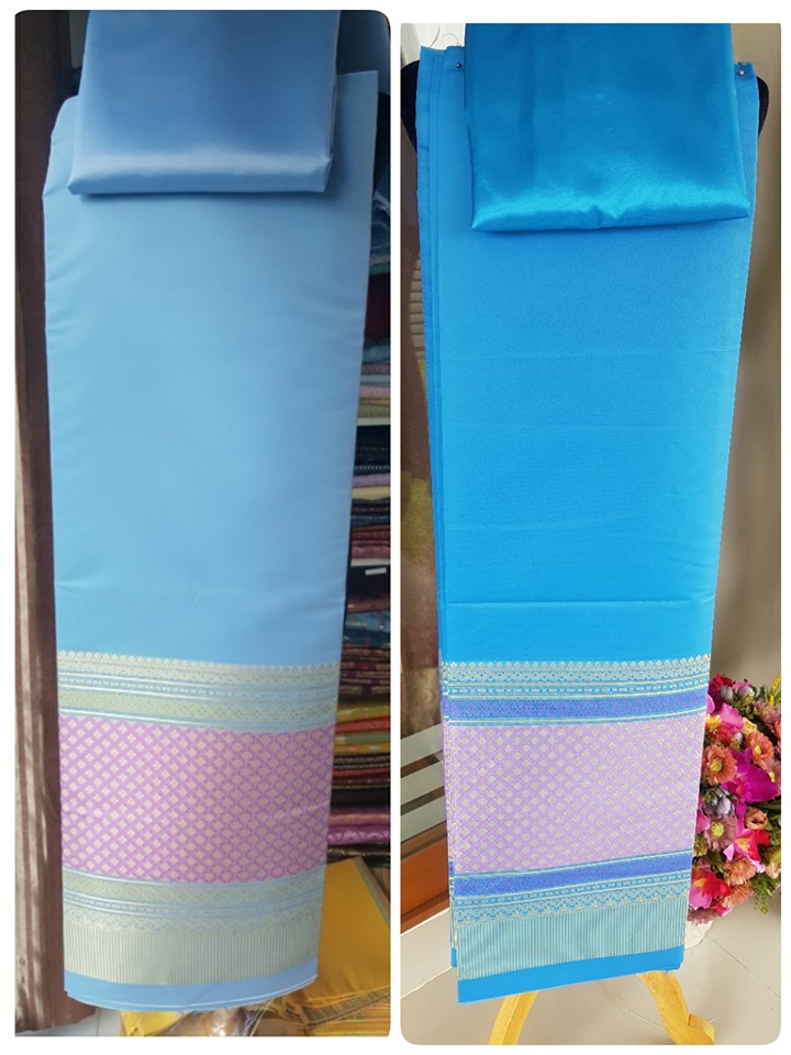 ผ้าไหมสังเคราะห์จัดชุด สีฟ้า
