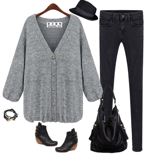 PreOrderไซส์ใหญ่ - เสื้อกันหนาวแฟชั่นไซส์ใหญ่ เวตเตอร์ถัก เป็นเสื้อคลุม สบาย ๆ สีเทา