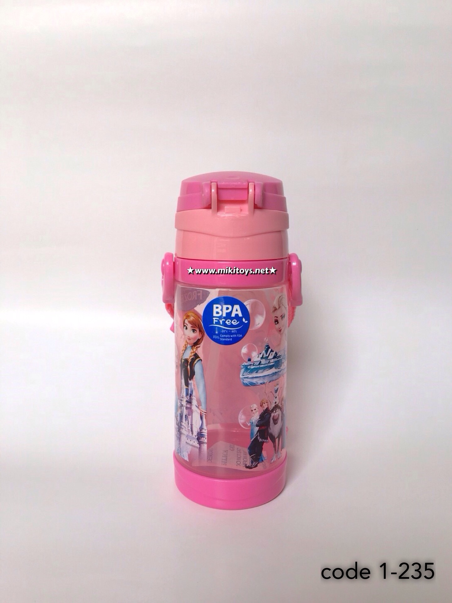 กระติกน้ำ Frozen โฟรเซน สีชมพู รุ่นฝาเด้ง ปุ่มกดสามเหลี่ยม