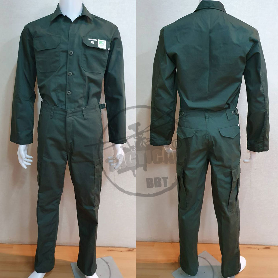 ชุดฝึก ชุดฟาติก 6 กระเป๋า เสียบในกางเกง - เขียว