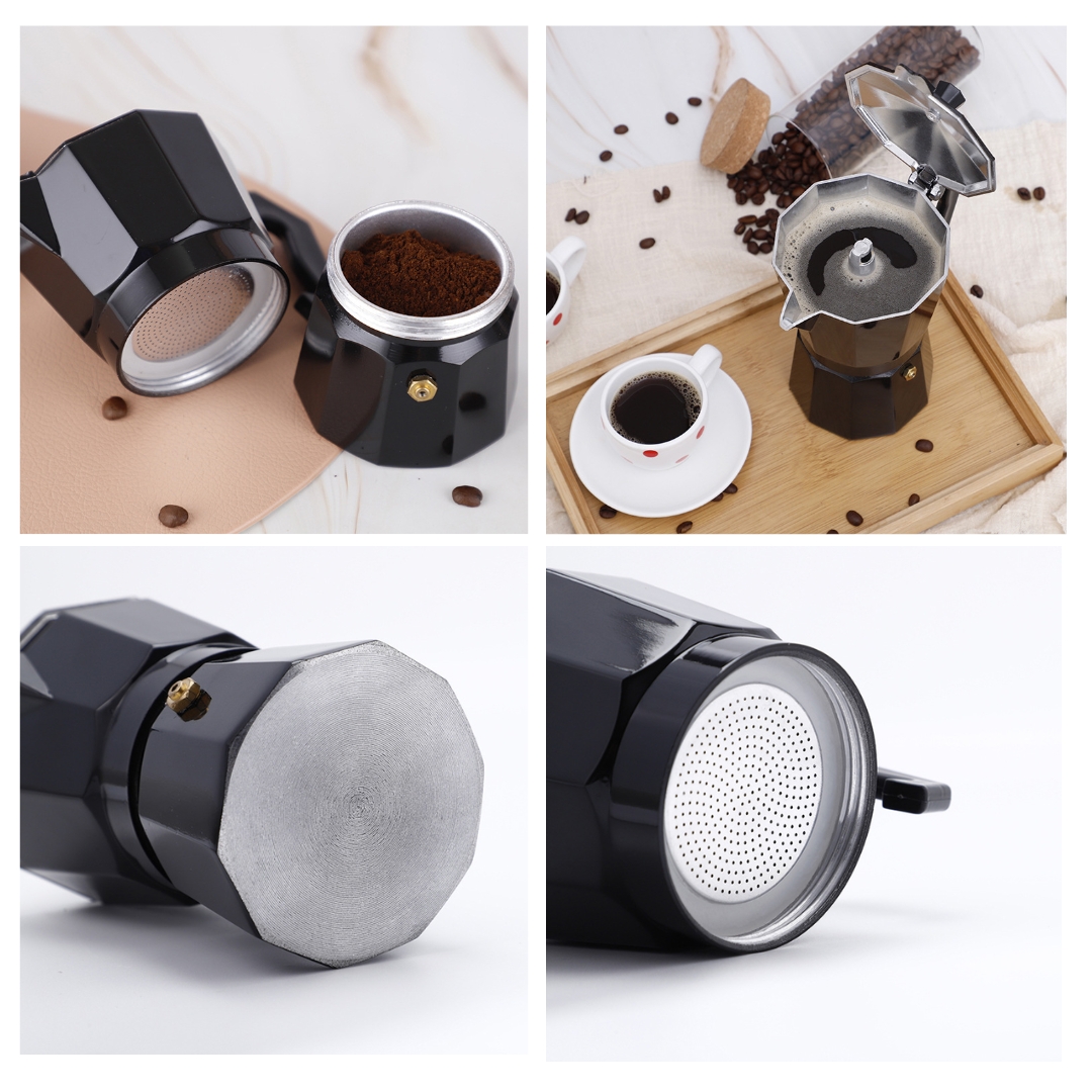 มอคค่าพอท moka pot กาต้มกาแฟ 3 Cup 150ml อลูมีเนียม สีดำล้วน รหัส 1852