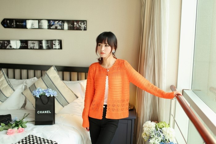 Pre Order - เสื้อกันหนาวแฟชั่นสไตล์เกาหลี ไหมพรมบาง สบาย ๆ : สีม่วง / สีครีม / สีดำ / สีส้ม / สีชมพู