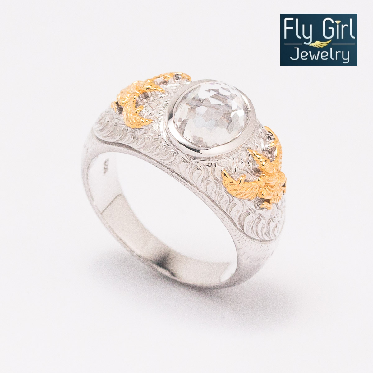 แหวนครุฑชายหญิง เงินแท้พลอยไวท์ควอตซ์แท้(ราศีเมษ) UNISEX