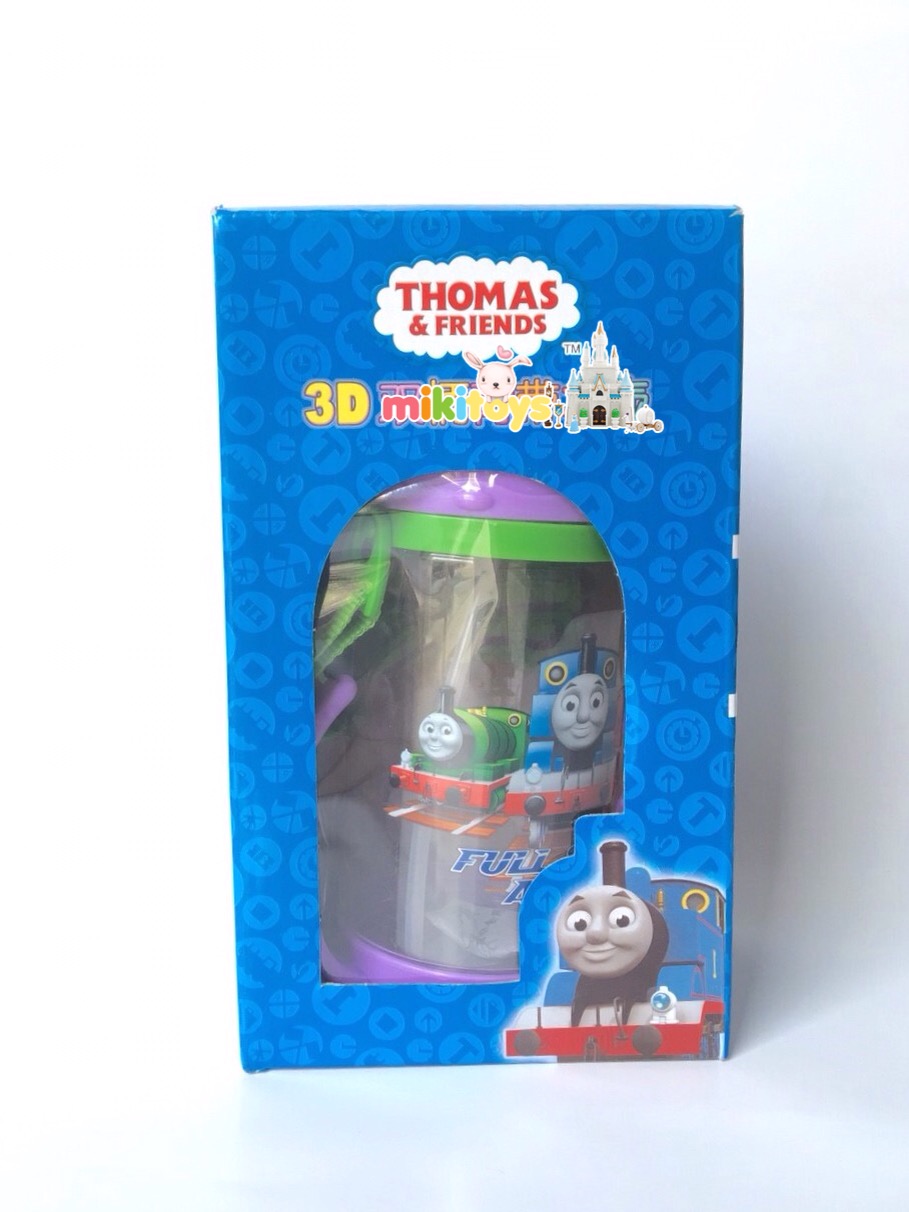 กระติกน้ำพร้อมหูจับ Thomas&Friends 3D (PERCY สีม่วง-เขียว) ฝาเลื่อน3D หลอดในตัว**BPA Free ปลอดภัยค่ะ