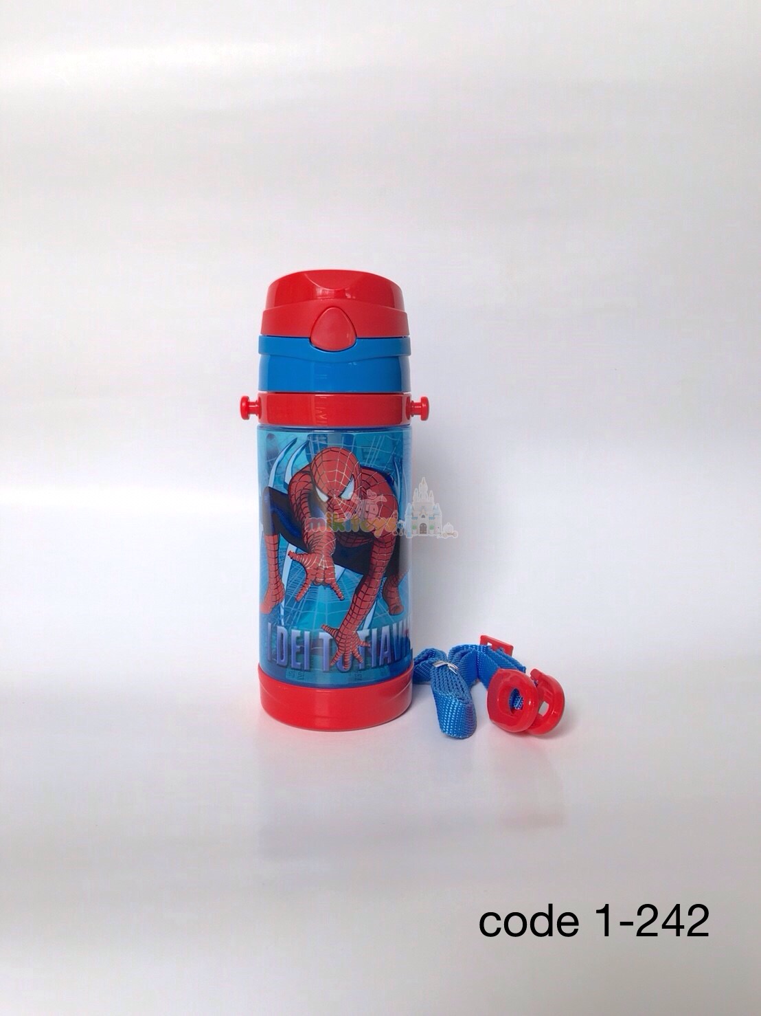 กระติกน้ำเด็ก Spiderman สไปเดอร์แมนสีแดงน้ำเงิน รุ่นฝาเด้งปุ่มกดสามเหลี่ยม