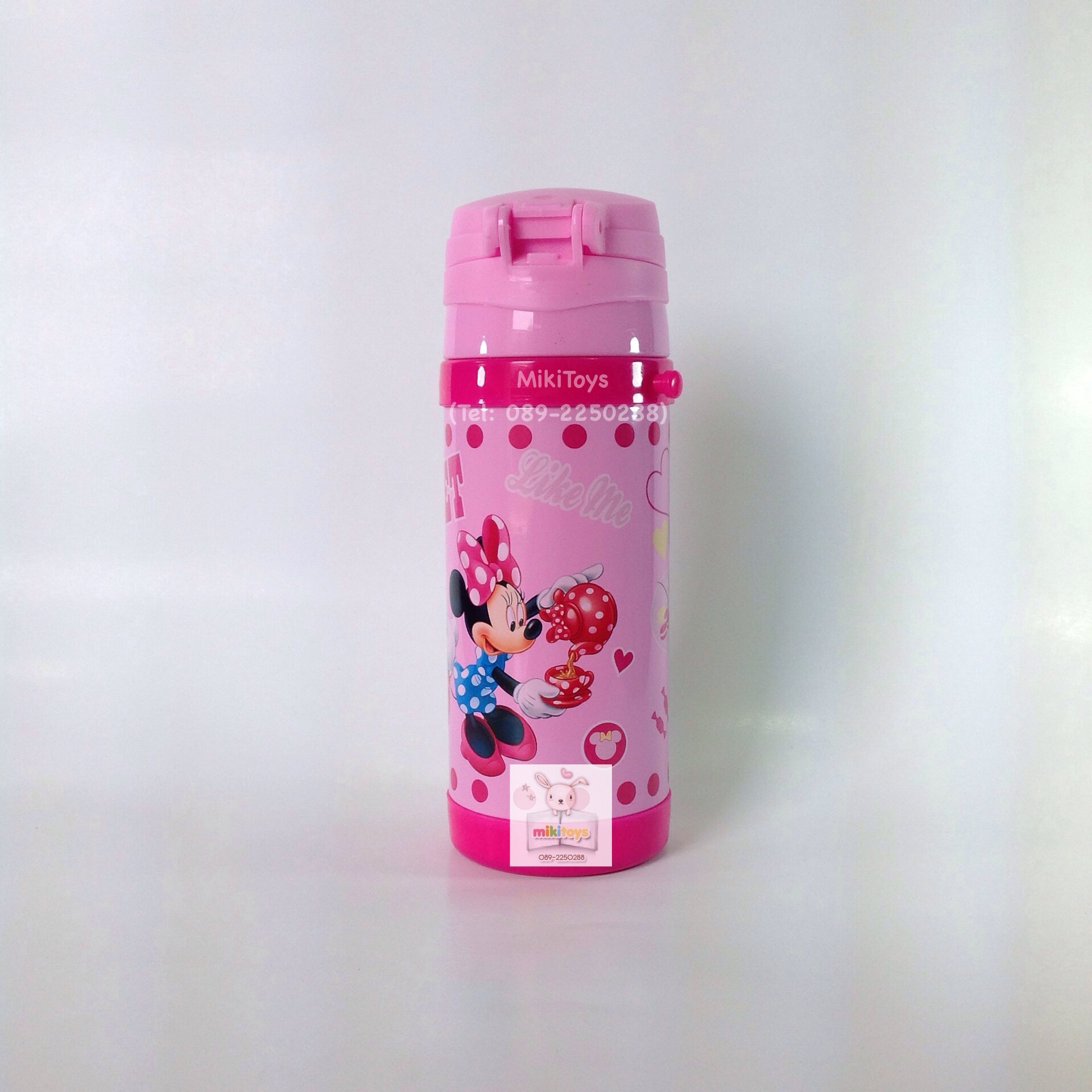 กระติกน้ำมินนี่เมาส์ ลายใหม่ New Minnie Mouse สีชมพู รุ่นกดแล้วฝาเด้ง เก็บอุณหภูมิ